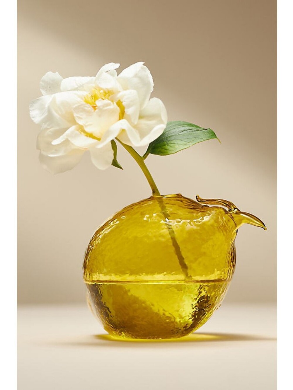 Anthropologie Lemon Yellow Citrus Medium Summer Fruit Glass Bud Vase